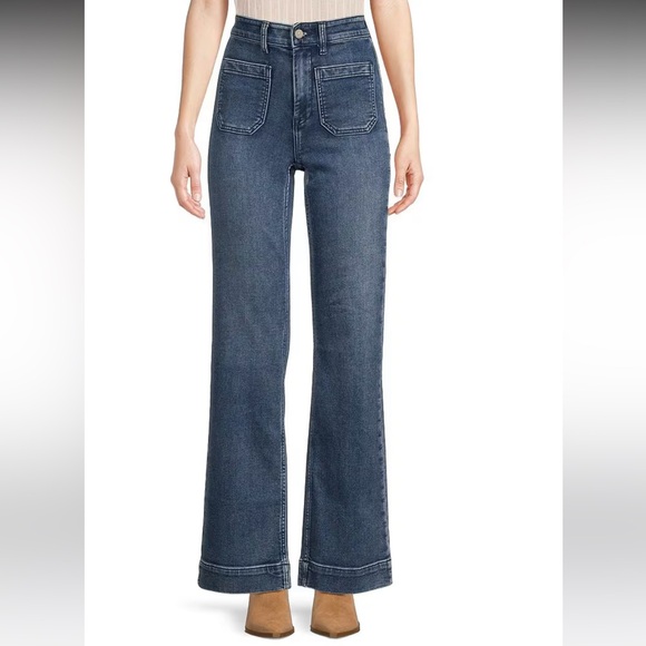 NWT🌷Faherty Stretch Terry High-Rise Wide Leg Front Patch Pocket Jeans